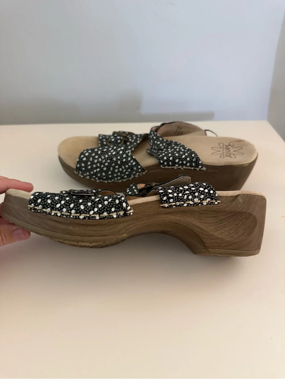 Sanita Black White Speckled Dual-Band Slide Sandals